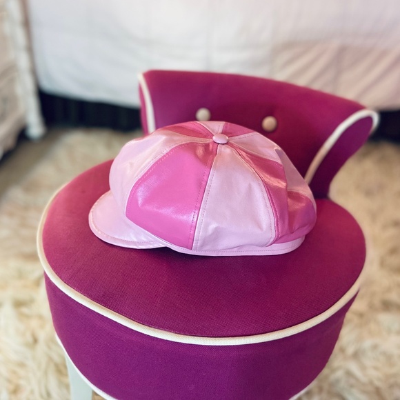 Urban Outfitters Y2k Style Novelty Newsboy Cap Pink Faux Leather Statement Hat - Picture 2 of 5